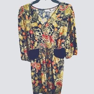 EUC Brown Floral Print Blouse with Tie Waist